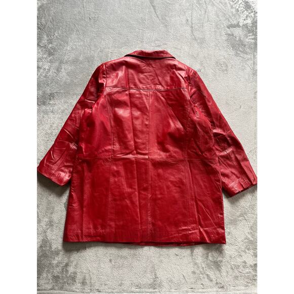 Vintage 90s Y2K Red Pieced Leather Jacket Coat 20W Plus Size Veranesi Moto - Picture 8 of 15